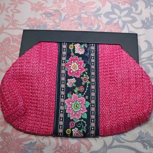 VERA BRADLY Pink Straw Hinged Top CLUTCH Purse